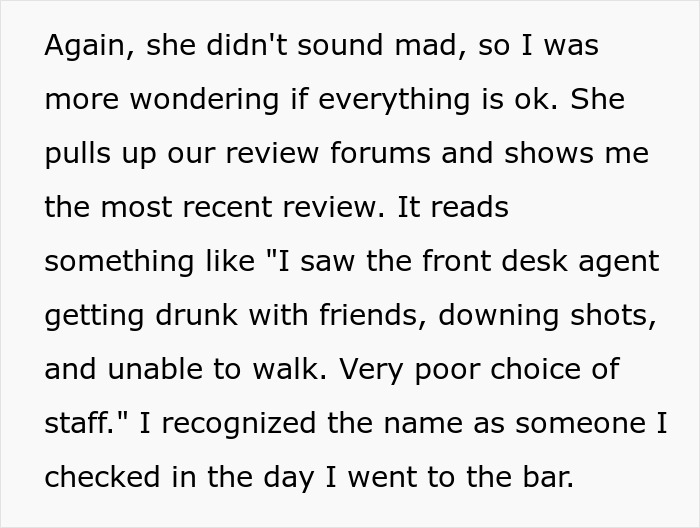 Hotel Guest Livid Seeing Front Desk Employee Drinking In A Bar After Work, Files A Complaint Yet Ends Up Being Put On A 'Do Not Reserve' List Hotel Guest Livid Seeing Front Desk Employee Drinking In A Bar After Work, Files A Complaint Yet Ends Up Being Put On A 'Do Not Reserve' List