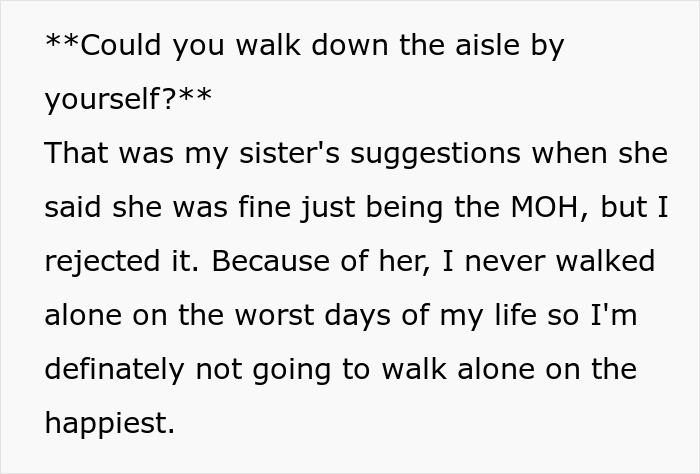 23 Y.O. Wants Her Half-Sister To Take Her Down The Aisle As She Practically Raised Her, In-Laws Say It's Inappropriate