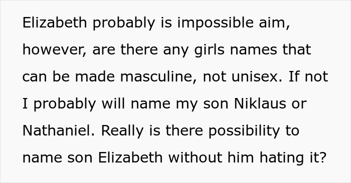 Parent Wants To Name Their Son Elizabeth, Gets A Reality Check Online Parent Wants To Name Their Son Elizabeth, Gets A Reality Check Online