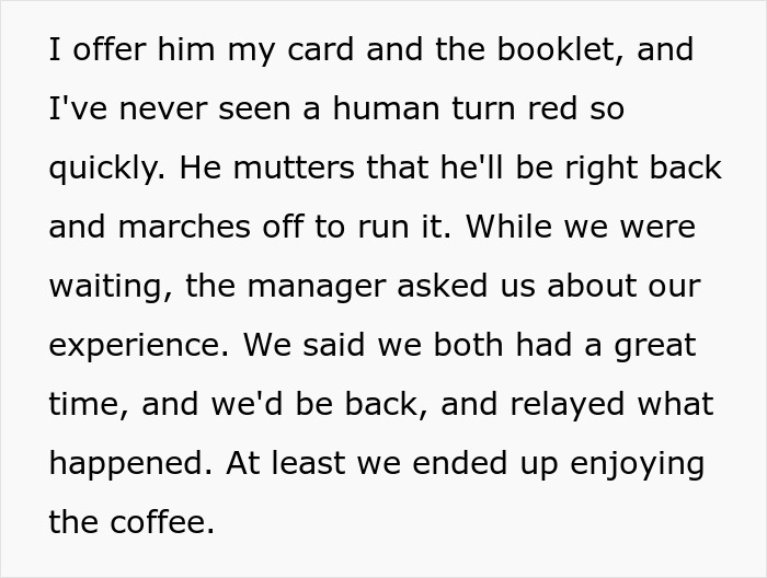 "I've Never Seen A Human Turn Red So Quickly": Server Wants To Charge Customers For Coffee They Didn't Have, So They Maliciously Comply "I've Never Seen A Human Turn Red So Quickly": Server Wants To Charge Customers For Coffee They Didn't Have, So They Maliciously Comply