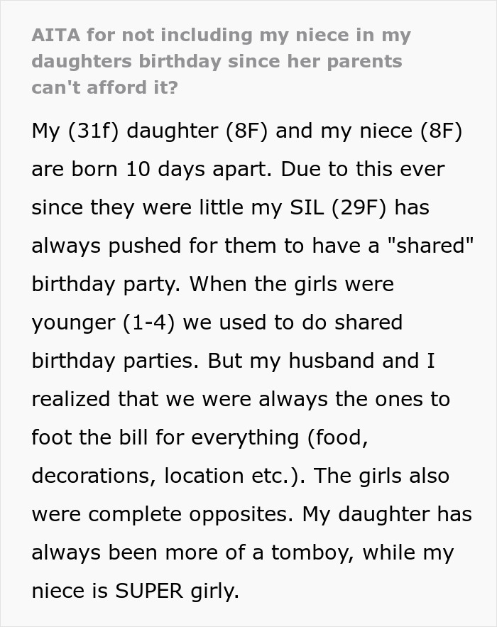 Mom Decides To Throw Her Daughter A Separate Birthday And Not Have A Double Party With Her Niece, Drama Ensues Mom Decides To Throw Her Daughter A Separate Birthday And Not Have A Double Party With Her Niece, Drama Ensues