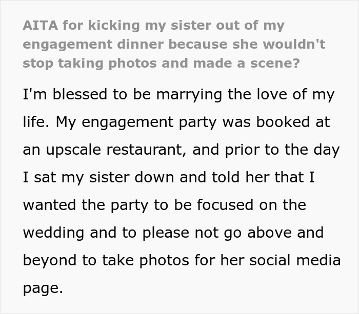 “A Waiter Had To Come And Ask Her To Sit Down”: Bride’s Sister Starts Loudly Sobbing Over Influencer Pics, Gets Escorted Out Of Engagement Dinner “A Waiter Had To Come And Ask Her To Sit Down”: Bride’s Sister Starts Loudly Sobbing Over Influencer Pics, Gets Escorted Out Of Engagement Dinner