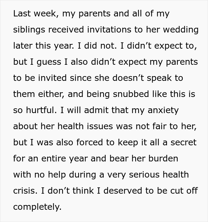 "She Said That My Anxiety Over Her Health Issues Was Too Much": Family Drama Arises As Woman Cuts Off Contact With Her 'Too Intrusive' Sibling