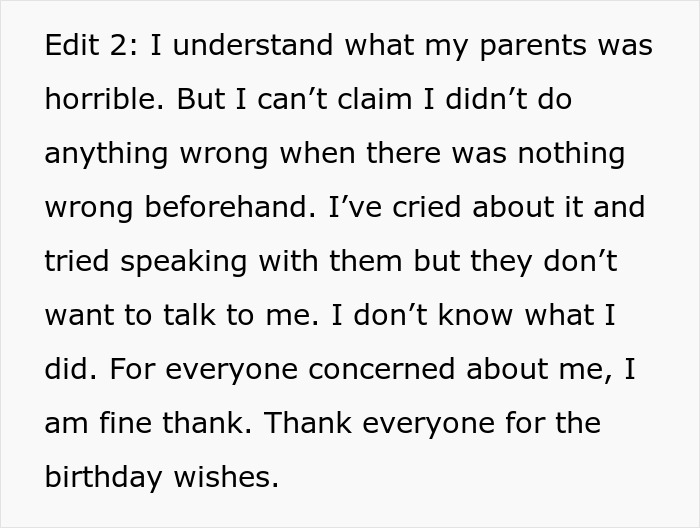 Person Shares How They Failed To Notice Key Cues That Their Parents Wouldn't Pay For Their 18th B-Day Dinner Person Shares How They Failed To Notice Key Cues That Their Parents Wouldn't Pay For Their 18th B-Day Dinner