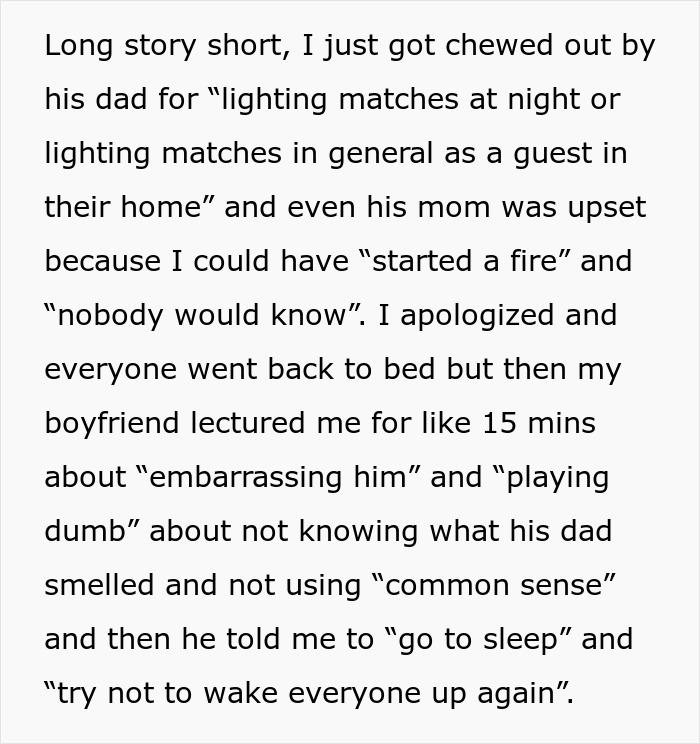 Girl Burns Match To Cover Up Smell Of Upset Stomach At Night, Wonders If She Was A Jerk After Entire Family Wakes Up To Berate Her 