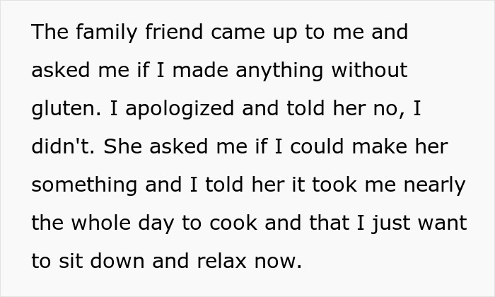 The Internet Backs Up This Woman For Refusing To Cook An Additional Gluten-Free Meal For A Family Friend After She Causes A Scene