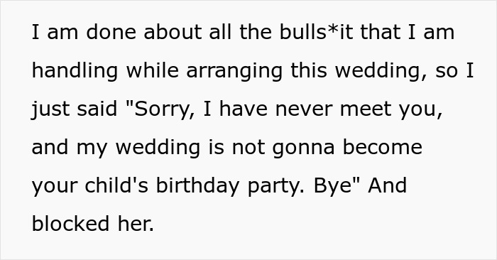 "My Wedding Is Not Gonna Become Your Child's Birthday Party": Bride Shares A Ridiculous Request From An Entitled Relative She's Never Even Met
