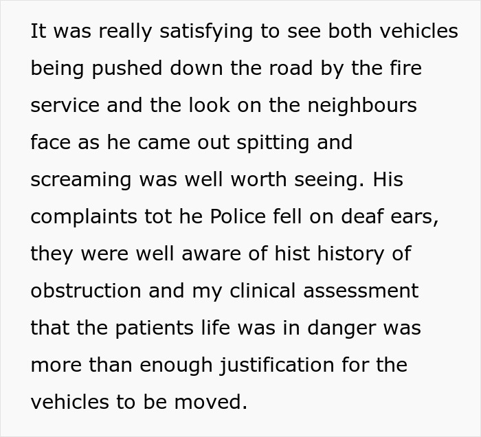 Entitled Neighbor Gets Instant Karma After Blocking Way For Emergency Van With His Two Cars And Refusing To Move Them Away
