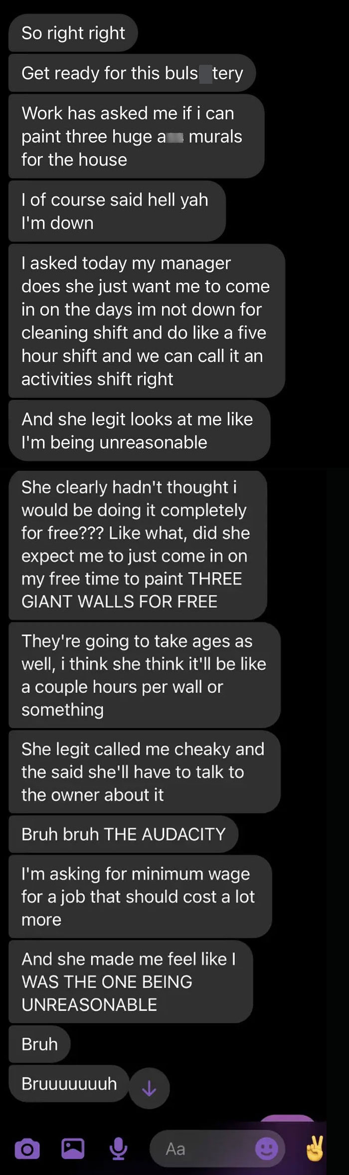 My Friend M, Who’s An Artist, Was Asked By Her Boss To Paint Three Walls As Art Pieces And Called Her Cheeky When She Wanted Money For It