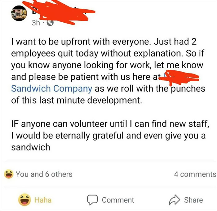 A Manager Begging For Volunteers After Half Of His Employees Leaving Because Of Low Salary