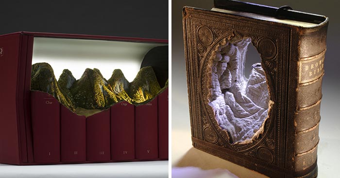 30 Stunning Landscapes That This Artist Created By Carving And Painting Old Books