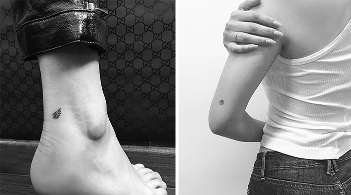 Close-up of celebrity tattoos on an ankle and forearm, perfect ideas for your next tattoo appointment.