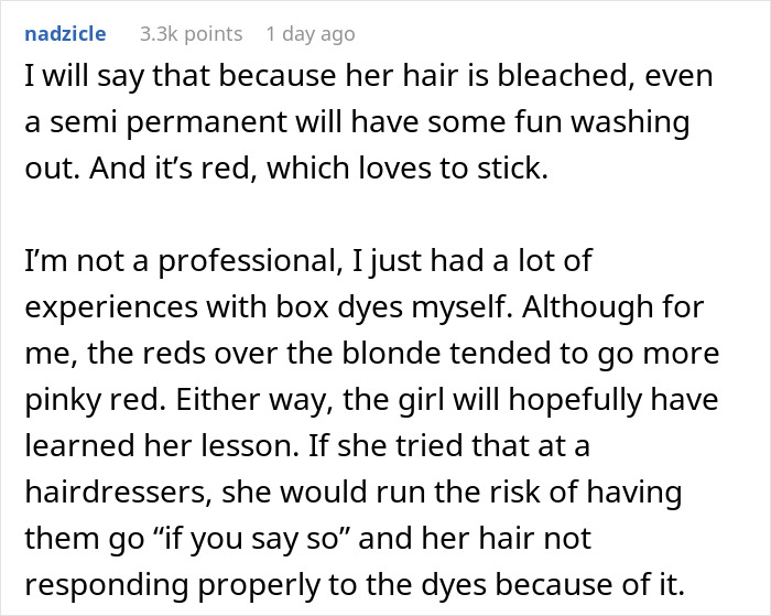 Entitled Know-It-All Ruins Her Hair After Lying To Her Cousin About It Being Naturally Blonde