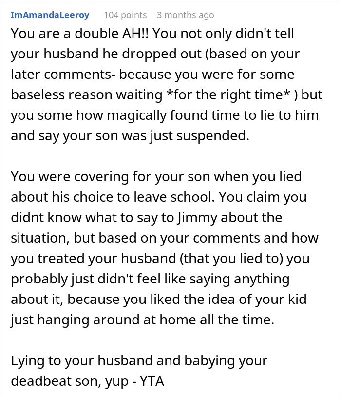 Man Gets Told To Leave When Wife Learned He Gave Son An Ultimatum After Discovering He Dropped Out