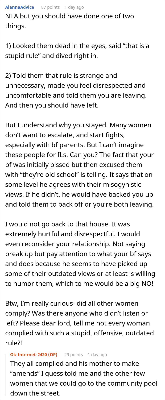 Woman Was About To Check Out In-Laws' New Pool, Only To Learn Women Are Not Allowed To Use It, Refuses To Ever Come Back Woman Was About To Check Out In-Laws' New Pool, Only To Learn Women Are Not Allowed To Use It, Refuses To Ever Come Back