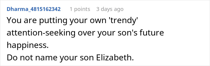 Parent Wants To Name Their Son Elizabeth, Gets A Reality Check Online Parent Wants To Name Their Son Elizabeth, Gets A Reality Check Online