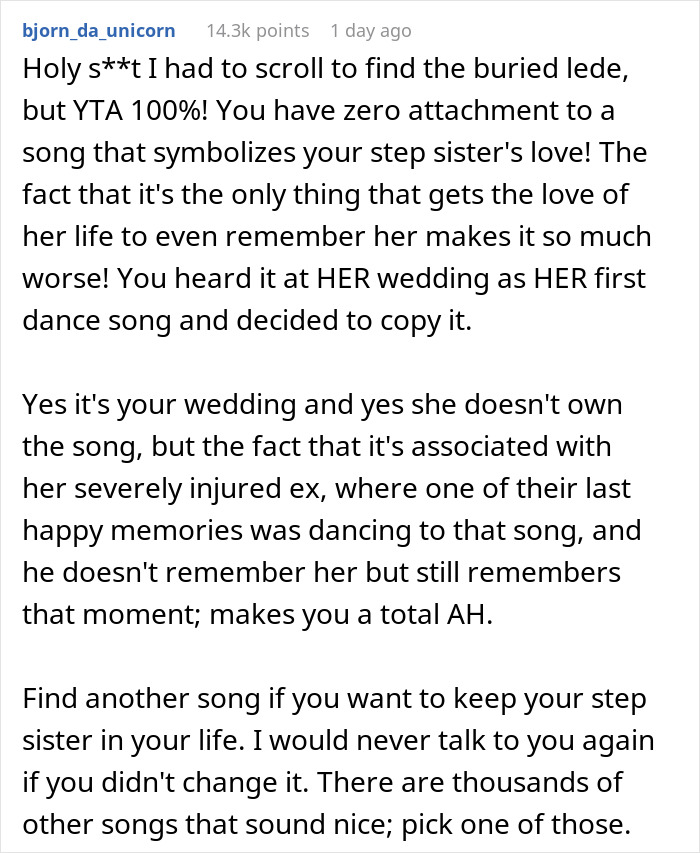 Woman&rsquo;s Husband Can&rsquo;t Remember His Wife After Being In A Wreck, Her Half-Sister Still Refuses To Choose Another Song For Her Wedding Other Than Theirs
