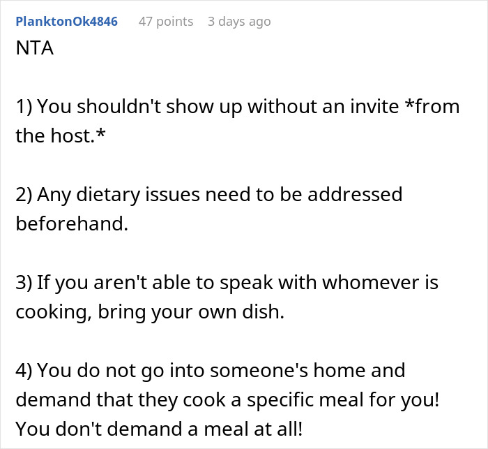 The Internet Backs Up This Woman For Refusing To Cook An Additional Gluten-Free Meal For A Family Friend After She Causes A Scene