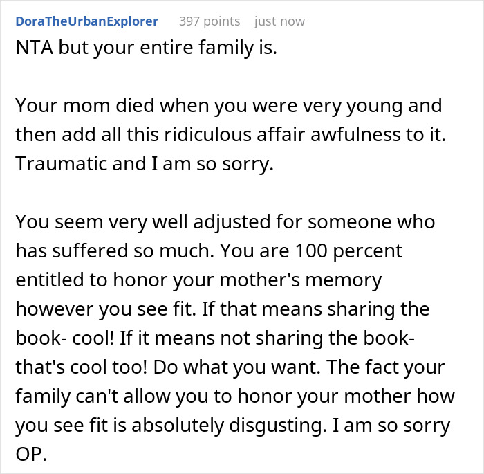 Dad Is Angry At Daughter For Not Sharing Late Mom’s Cookbook With Her Half Sister, Who He Had In An Affair Dad Is Angry At Daughter For Not Sharing Late Mom’s Cookbook With Her Half Sister, Who He Had In An Affair