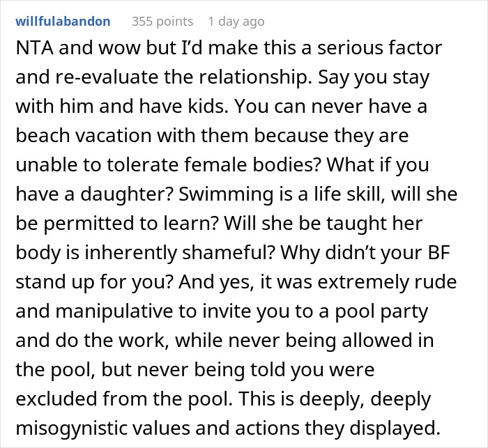 Woman Was About To Check Out In-Laws' New Pool, Only To Learn Women Are Not Allowed To Use It, Refuses To Ever Come Back Woman Was About To Check Out In-Laws' New Pool, Only To Learn Women Are Not Allowed To Use It, Refuses To Ever Come Back