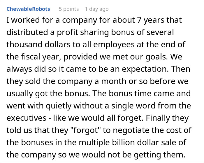 "Thanks For The 2 Years' Free Work": Greedy Execs Take A Project That No One Pays For, Take Away The Bonuses From The Team "Thanks For The 2 Years' Free Work": Greedy Execs Take A Project That No One Pays For, Take Away The Bonuses From The Team