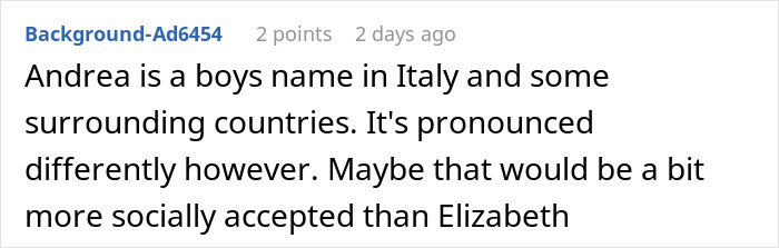 Parent Wants To Name Their Son Elizabeth, Gets A Reality Check Online Parent Wants To Name Their Son Elizabeth, Gets A Reality Check Online