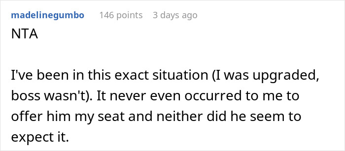Boss Expected This Employee To Give Up Her 1st Class Seat For Her, Says She Has A "Lack Of Respect For Protocol" When She Doesn't Boss Expected This Employee To Give Up Her 1st Class Seat For Her, Says She Has A "Lack Of Respect For Protocol" When She Doesn't