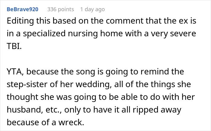 Woman&rsquo;s Husband Can&rsquo;t Remember His Wife After Being In A Wreck, Her Half-Sister Still Refuses To Choose Another Song For Her Wedding Other Than Theirs