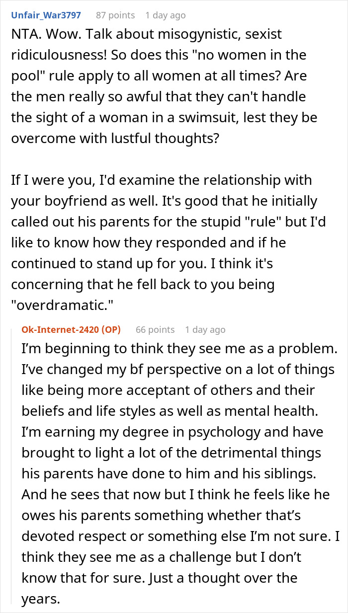 Woman Was About To Check Out In-Laws' New Pool, Only To Learn Women Are Not Allowed To Use It, Refuses To Ever Come Back Woman Was About To Check Out In-Laws' New Pool, Only To Learn Women Are Not Allowed To Use It, Refuses To Ever Come Back
