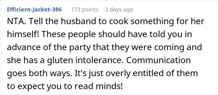 The Internet Backs Up This Woman For Refusing To Cook An Additional Gluten-Free Meal For A Family Friend After She Causes A Scene