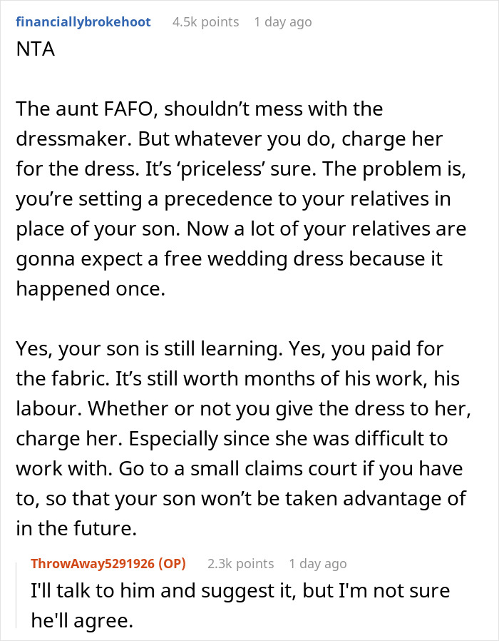 Teenager Spends Loads Of Time Making His Aunt's Wedding Dress Worth $22k-$25k For Free, She Doesn't Even Invite Him