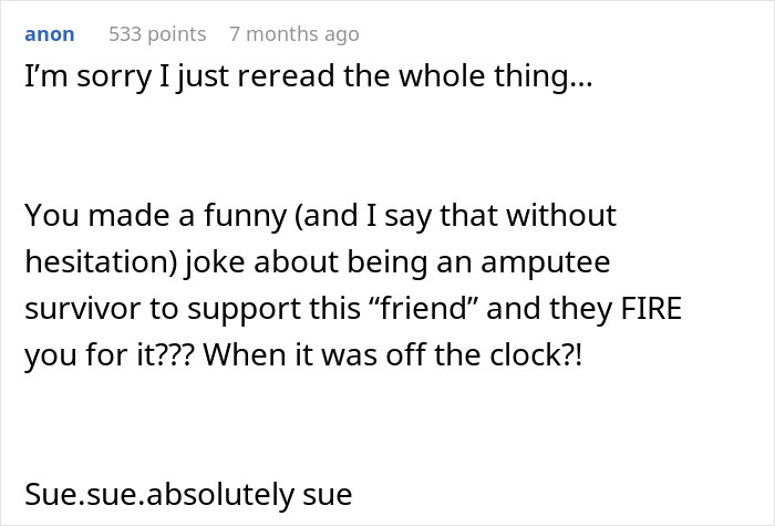 Person With A Disability Made A Joke About Their Fake Leg And Got Fired Person With A Disability Made A Joke About Their Fake Leg And Got Fired