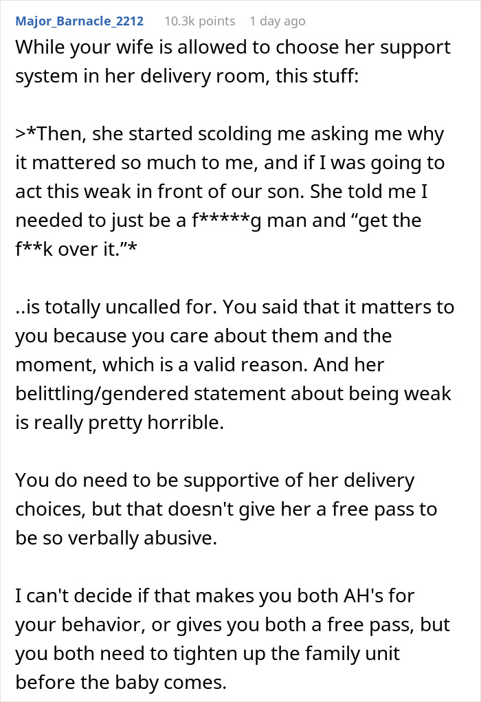 Husband Is Conflicted Over Who Is Right After Wife Tells Him That There Is No Way He&rsquo;ll Be In The Room When Their Child Is Born