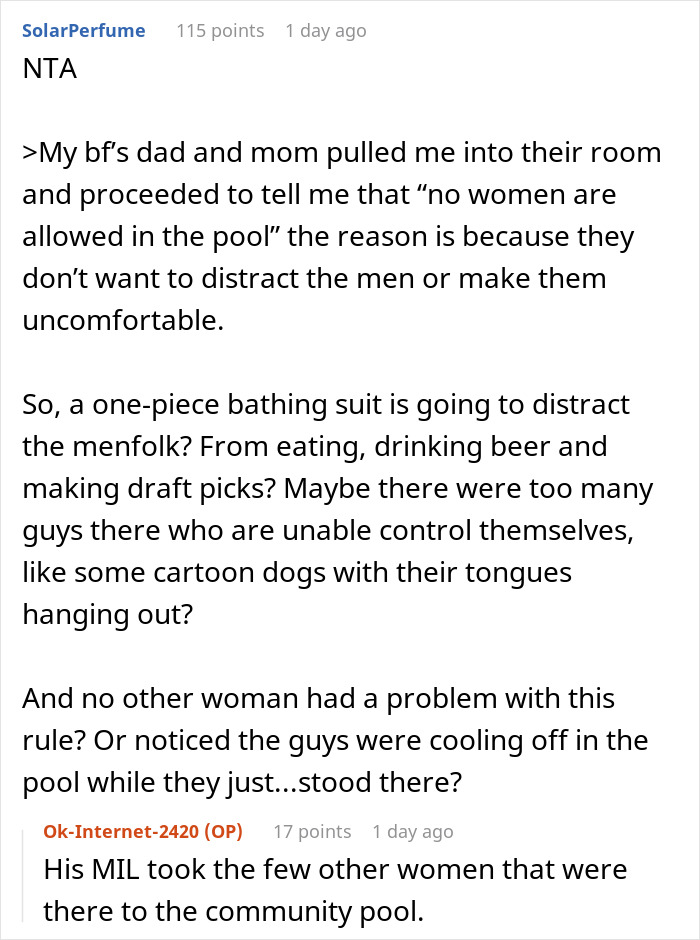 Woman Was About To Check Out In-Laws' New Pool, Only To Learn Women Are Not Allowed To Use It, Refuses To Ever Come Back Woman Was About To Check Out In-Laws' New Pool, Only To Learn Women Are Not Allowed To Use It, Refuses To Ever Come Back