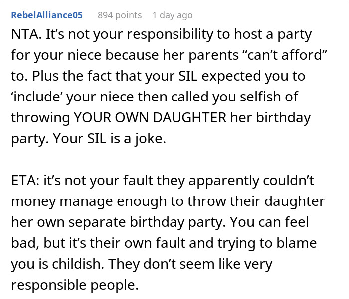 Mom Decides To Throw Her Daughter A Separate Birthday And Not Have A Double Party With Her Niece, Drama Ensues Mom Decides To Throw Her Daughter A Separate Birthday And Not Have A Double Party With Her Niece, Drama Ensues