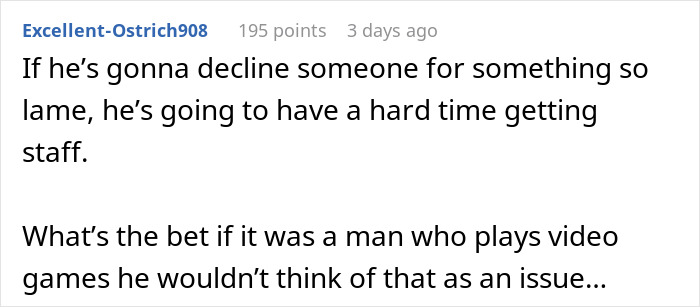 Boss Doesn’t Hire Woman Just Because She Plays Video Games In Her Free Time, Starting Online Outrage Boss Doesn’t Hire Woman Just Because She Plays Video Games In Her Free Time, Starting Online Outrage
