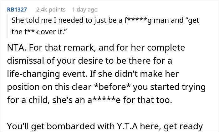 Husband Is Conflicted Over Who Is Right After Wife Tells Him That There Is No Way He&rsquo;ll Be In The Room When Their Child Is Born