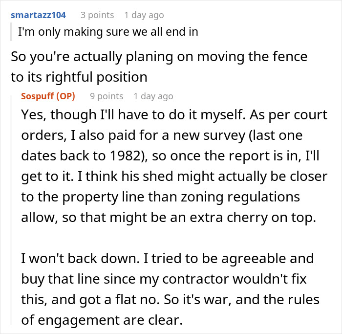 Guy Plots The Ultimate Retaliation Against His Neighbor Who Sued Him Over A Fence That Went 1.5 Inches Beyond The Property Line