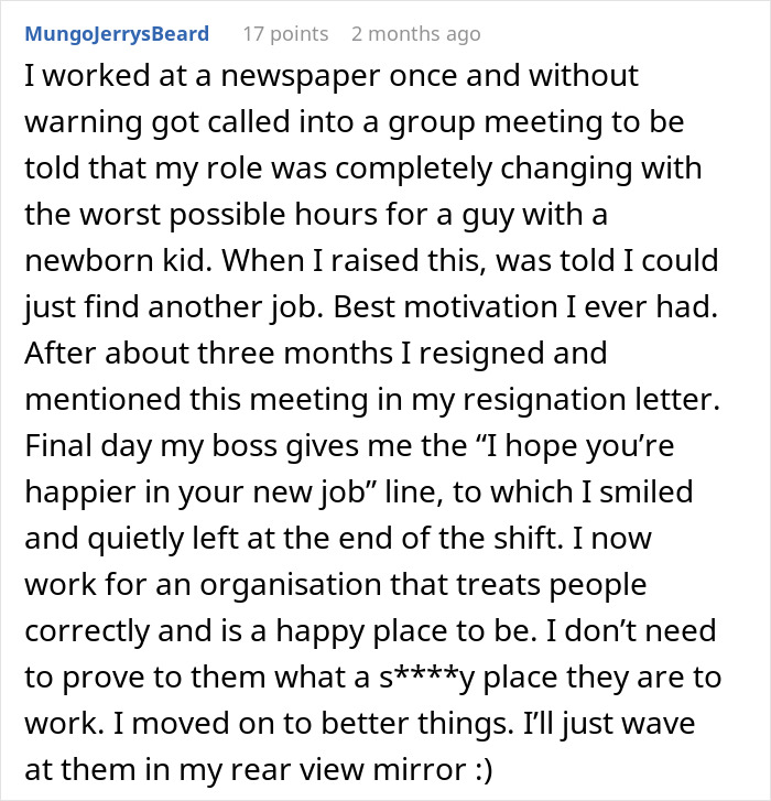 "If You Don't Like It You Can Always Quit": Boss's Words Backfire As Model Employee Gets A New Job Right In Front Of His Eyes