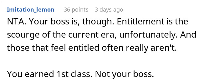 Boss Expected This Employee To Give Up Her 1st Class Seat For Her, Says She Has A "Lack Of Respect For Protocol" When She Doesn't Boss Expected This Employee To Give Up Her 1st Class Seat For Her, Says She Has A "Lack Of Respect For Protocol" When She Doesn't