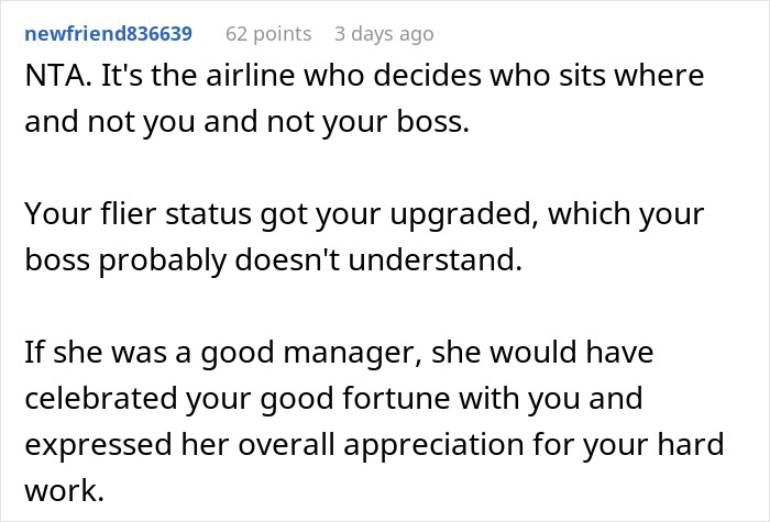 Boss Expected This Employee To Give Up Her 1st Class Seat For Her, Says She Has A "Lack Of Respect For Protocol" When She Doesn't Boss Expected This Employee To Give Up Her 1st Class Seat For Her, Says She Has A "Lack Of Respect For Protocol" When She Doesn't