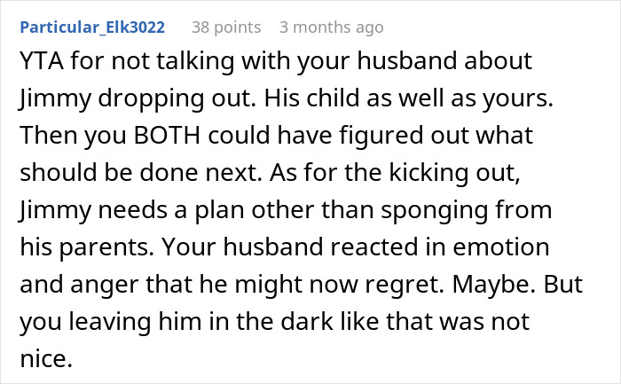 Man Gets Told To Leave When Wife Learned He Gave Son An Ultimatum After Discovering He Dropped Out