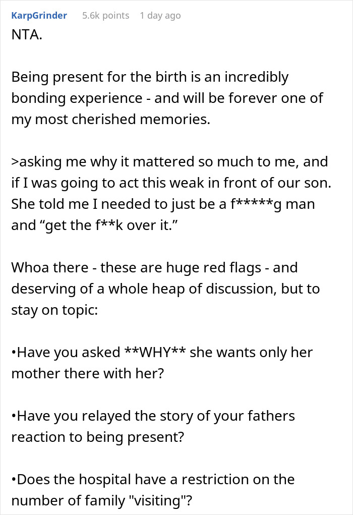 Husband Is Conflicted Over Who Is Right After Wife Tells Him That There Is No Way He&rsquo;ll Be In The Room When Their Child Is Born