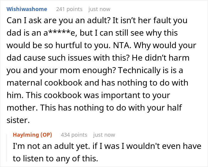 Dad Is Angry At Daughter For Not Sharing Late Mom’s Cookbook With Her Half Sister, Who He Had In An Affair Dad Is Angry At Daughter For Not Sharing Late Mom’s Cookbook With Her Half Sister, Who He Had In An Affair