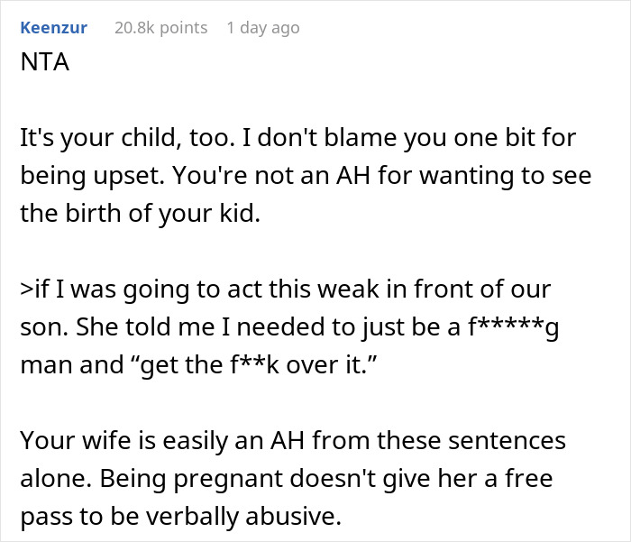 Husband Is Conflicted Over Who Is Right After Wife Tells Him That There Is No Way He&rsquo;ll Be In The Room When Their Child Is Born