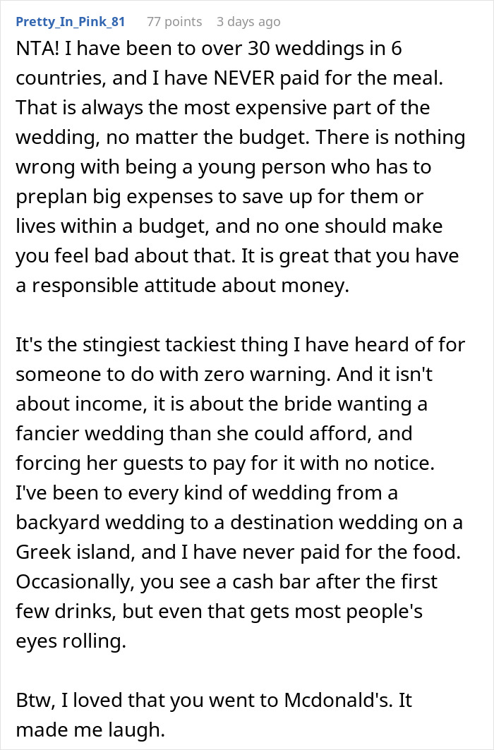 &ldquo;Am I A Jerk For Leaving A Wedding To Eat At McDonald&rsquo;s?&rdquo;: Bride Lied To Her Guest When She Told Her She Wouldn't Have To Pay For Anything At The Wedding