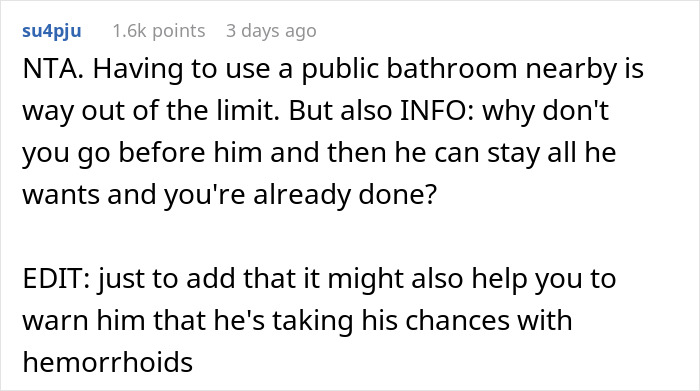 Guy Calls Wife A Jerk For Trying To Control His Bathroom Time, The Internet Says That He's The One Who Needs A Reality Check