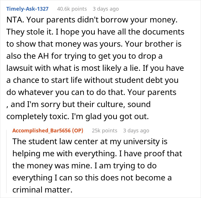 Family Are Furious With Daughter After She Sues Them For Stealing Her College Fund So Their Son Could Have A Grand Wedding