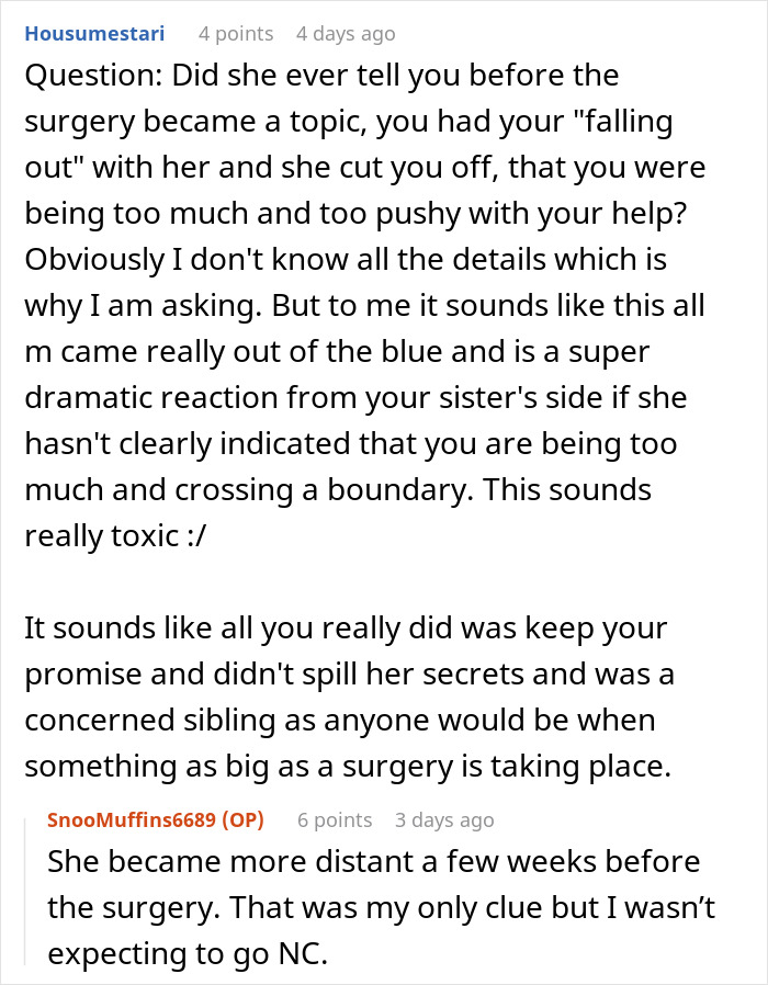 "She Said That My Anxiety Over Her Health Issues Was Too Much": Family Drama Arises As Woman Cuts Off Contact With Her 'Too Intrusive' Sibling