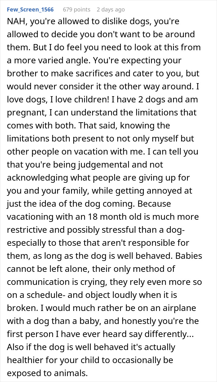 &ldquo;[Would I Be The Jerk] For Not Going On A Family Vacation Because My Brother Wants To Bring His Dog&rdquo;